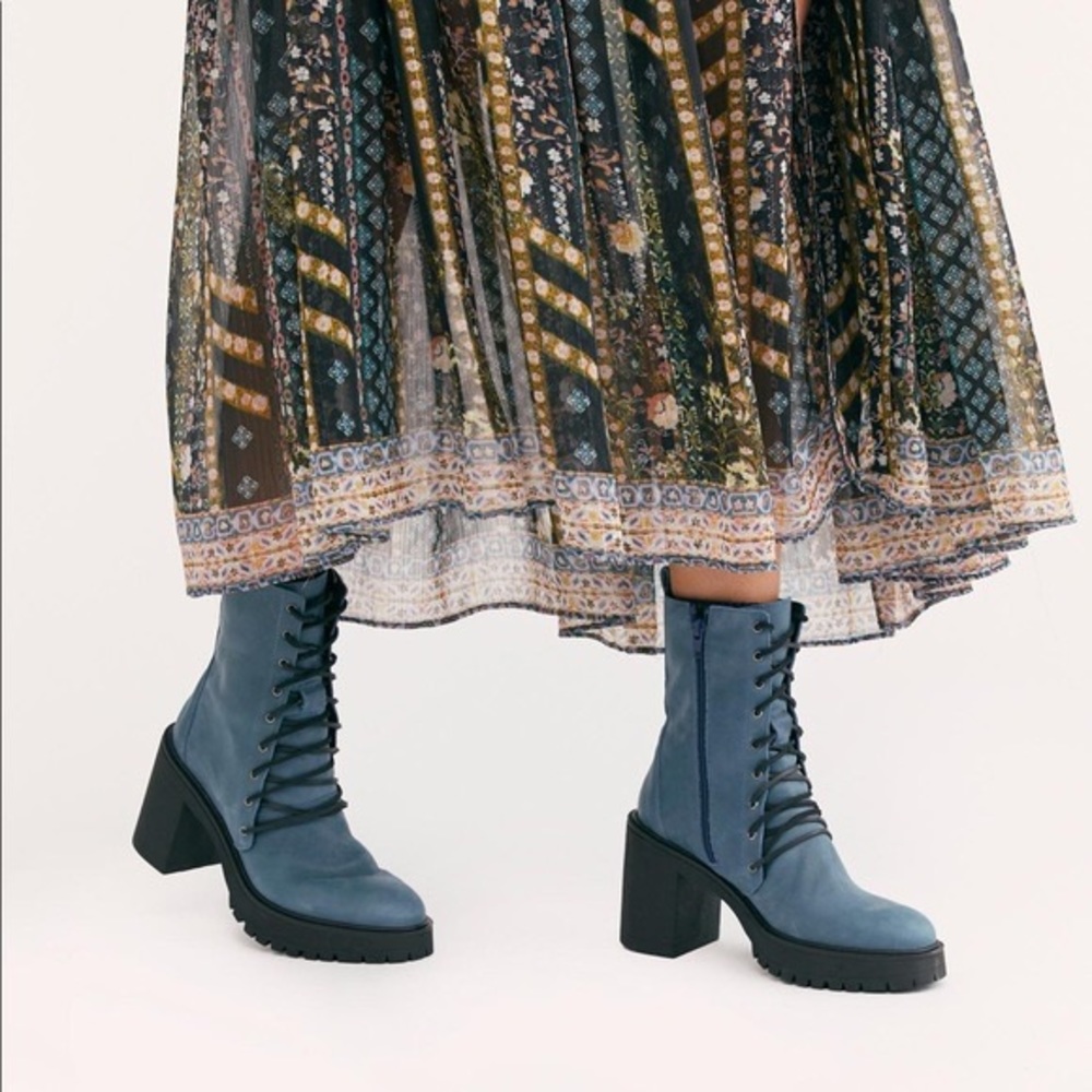 Free People Blue Dylan Lace-Up Boot